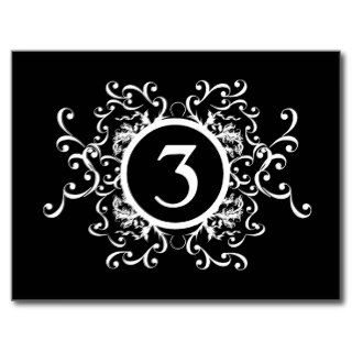 Black and White Damask Table Number Postcard