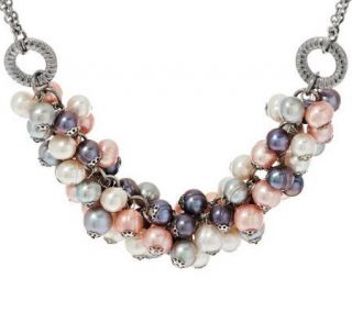 Honora Cultured Pearl Stainless Steel Cluster Necklace —