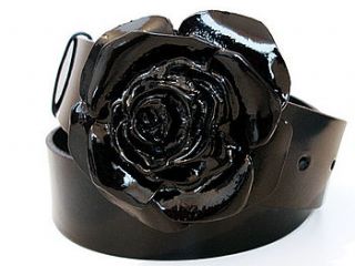 patent black leather belt laquer rose buckle by madison belts