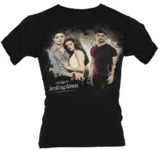 Twilight (New Moon, Eclipse, Breaking Dawn) Mens T Shirt   Bella and Edward Embrace as Jacob Looks on Black (X Small) Clothing