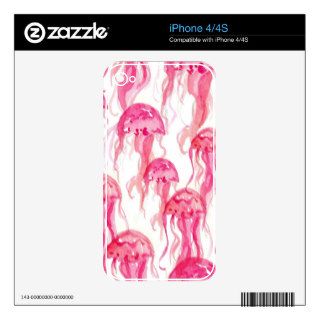 Hot Pink Jellyfish Watercolor Sea Creature Skin iPhone 4 Decal