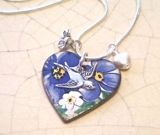 ceramic heart and swallow pendant by eve&fox