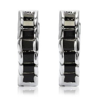 Rizilia Jewelry Appealing Well liked White Gold Plated CZ Emerald Cut Black Onyx Color Hoop Earrings Jewelry