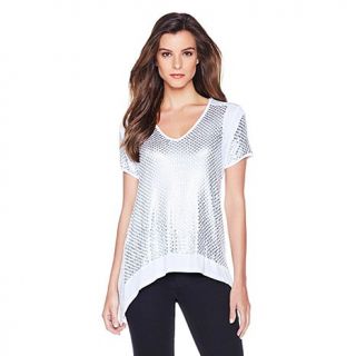 IMAN Global Chic Glam to the Max Embellished Asymmetrical Top