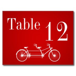 Table Number Card Whimsical Red Double Bike Post Cards