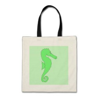 Green Seahorse on Light Green Stripes. Canvas Bag