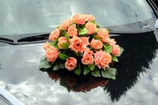 Autoschmuck Rattan Feder Autodeko Hochzeit Dekor Verschiedene Variante Komplett (Rot, Blumenstrau   orange) Küche & Haushalt