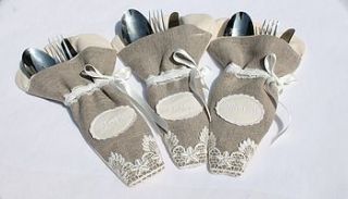 burlap & linen cutlery pouch by mabelicious bridal