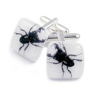 stag beetle glass cufflinks by georgina griffiths