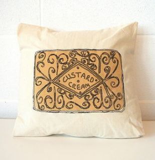 custard cream cushion by above the railway