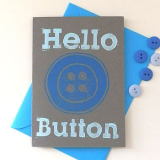 hello button linocut card by woah there pickle