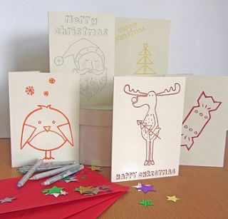 set of 10 colour your own christmas cards by owl & cat designs