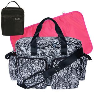 Trend Lab 4 piece Deluxe Duffle/ Bottle Bag Kit in Midnight Fleur Damask Trend Lab Other Diaper Bags