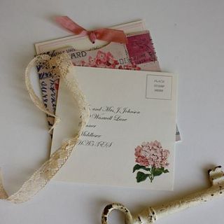 hydrangea vintage wedding invitation by claryce design