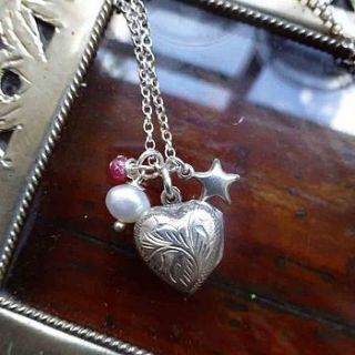 silver locket, star and birthstone necklace by lime tree design