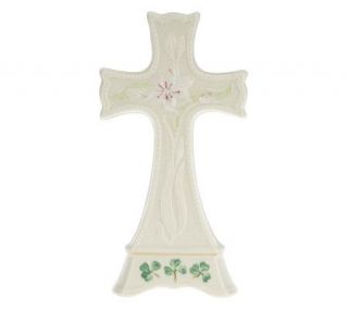 Belleek Handpainted Lily and Shamrocks Cross —