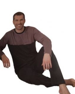 Moonline extravaganter Herren Pyjama Schlafanzug Hausanzug Archimedes mit Farbteiler, 100% Baumwolle Bekleidung