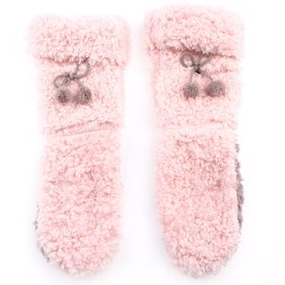 Women's Pink Fluffy Cell Phone Pocket Socks Socks