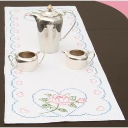 Stamped Table Runner/Scarf 15"X42" Rose & Hearts Jack Dempsey Cross Stitch Kits