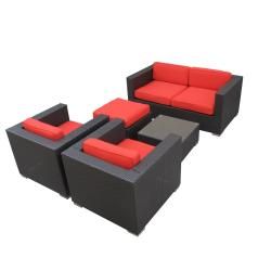 Malibu Outdoor Rattan 5 piece Set in Espresso with Red Cushions Modway Sofas, Chairs & Sectionals