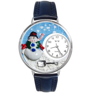Whimsical Women's Christmas Snowman Theme Navy Blue Leather Strap Watch Whimsical Women's Whimsical Watches