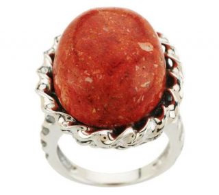 Bold Oval Composite Sponge Coral Twisted Sterling Ring —