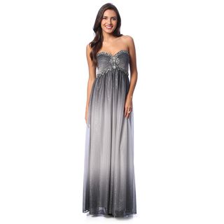Cachet Women's Gunmetal Sleeveless Glitter Mesh Gown Evening & Formal Dresses
