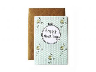 'happy birthday' embroidery hoop card by scissor monkeys