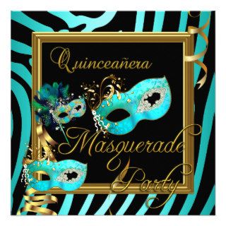 Masquerade Quinceanera 15 Zebra Birthday Party Personalized Invites