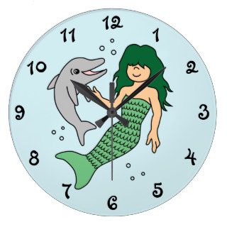 Cartoon Dolphin and Mermaid Clock