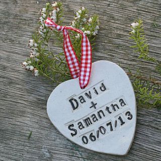 personalised wedding ceramic hanging heart by juliet reeves designs