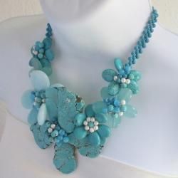 Turquoise/ Chalcedony Flower Necklace (Thailand) Necklaces