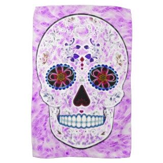 Day of the Dead Sugar Skull Purple & Multi Fractal Towel