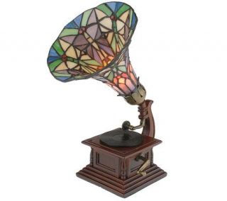 Handcrafted Tiffany Style Gramophone 12 1/2 Accent Lamp —