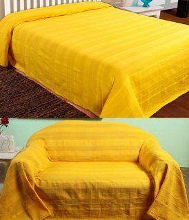 Homescapes waschbare Tagesdecke Sofaberwurf Plaid Rajput 225 x 255 cm in Ripp Optik Bettberwurf aus 100% reiner Baumwolle in gelb Küche & Haushalt
