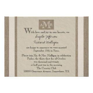 Post Wedding Reception Invitation   Parchment Look Custom Invite