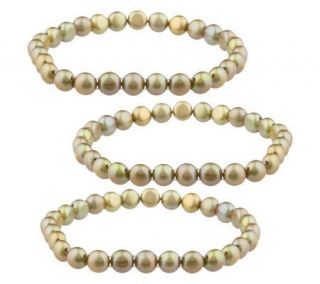 Honora Cultured Pearl 6.0mm Button Set of 3 Average Stretch Bracelets —