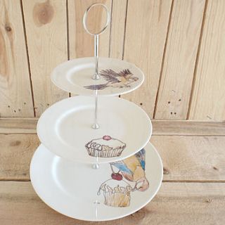 bird eating cake three tier cake stand by mellor ware
