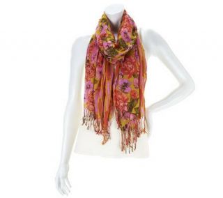 Isaac Mizrahi Live Floral and Painterly Stripe Scarf —