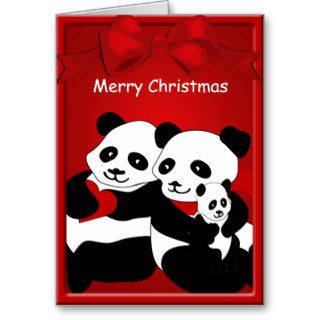 Panda Bear Couple Baby Merry Christmas Greeting Greeting Card