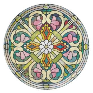 Decorative Stained Glass Flower Nouveau Party Plates