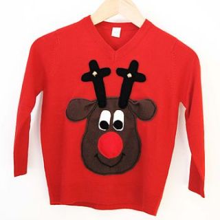 child's squeaky nose rudolph christmas jumper by woolly babs christmas jumpers