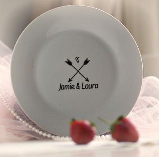 personalised arrow and heart couples plate by this is pretty