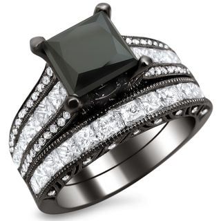 18k Black Gold 4 3/4ct TDW Black Princess Cut Diamond Bridal Set Bridal Sets