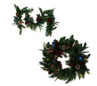 Bethlehem Lights 26 Wreath or 5 Garland with Pinecones 