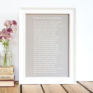 bespoke framed christening poem print by bespoke verse