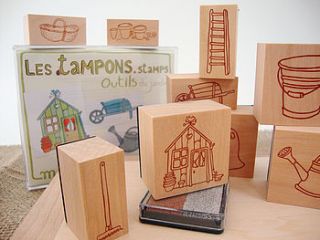 garden tools wooden stamps set by cottontails