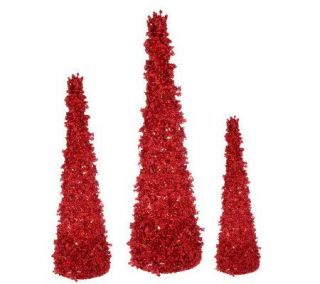Set of 3 Prelit Cone Shaped Glittered Trees by Valerie —