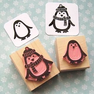 chilly penguin hand carved rubber stamp by skull and cross buns