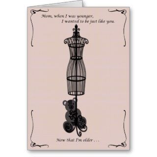 Mother's Day Teddy Bear and Dress Form Rose Greeting Card